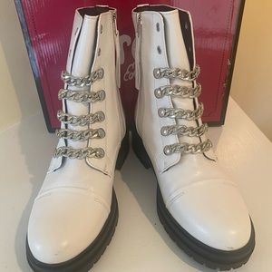 Off White Chain Link Combat Boots